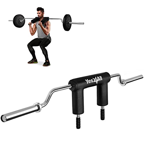 Yes4All Anti-Slip Squat Bar Attachment 1000LB Capacity/Fitness Squat Olympic Bar, Comfortable Neck Pad and Shoulder Pads, Extra Handle for Free Weights Strength Training & Bodybuilding