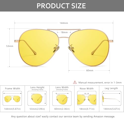 SUNGAIT Night Driving Glasses for Women Men: Polarized Oversized Lightweight Aviator Yellow Sunglasses Anti-glare UV Protection (Rose Gold Frame/Night lens) SGT603-TKYS — view 6