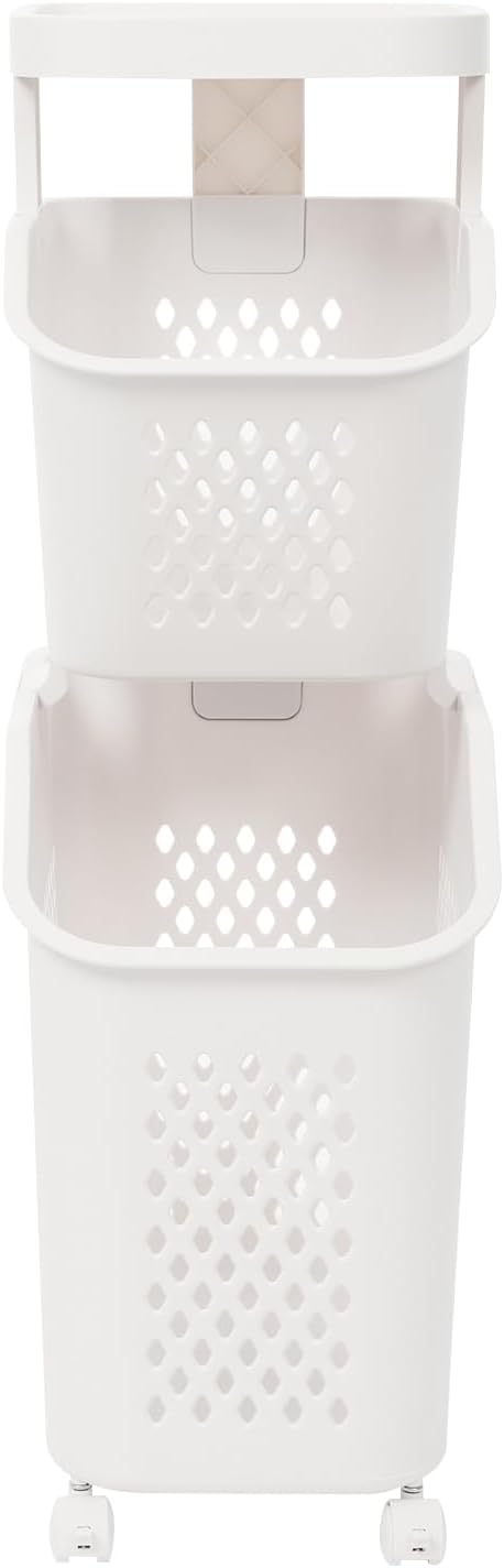 2/3/4-Layer Laundry Basket, Washing Storage Clothes Hamper w/Wheels, Narrow Vertical Rolling Laundry Cart, Bathroom Bedroom Clothes Storage Basket Cart for Towels, Blankets, for Hotel, Dorm (2-Tier)
