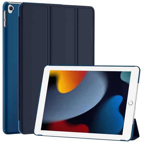 SUPFINE Case for 10.2-Inch iPad 9th Generation 2021/iPad 8th Generation 2020/iPad 7th Generation 2019, Slim Stand Hard PC Translucent Back Shell Smart Case [Auto Sleep/Wake Cover]-Dark Blue