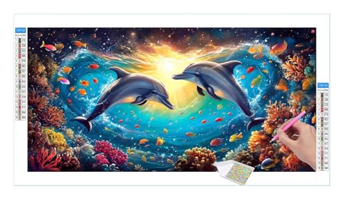 Peinture diamant adulte anti-stress dauphins kit décoration murale