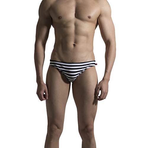 Men's Horizontal Stripes Swimwear Pouch Swim Briefs Swimsuit2