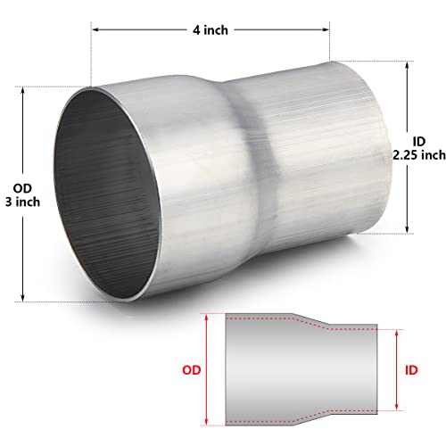Image of A-KARCK Exhaust Adapter Connector 2.25 inch ID to 3 inch OD, Exhaust Pipe Reducer 4 inch Overall Length 304 Stainless Steel