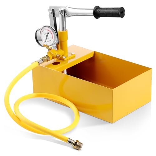 VEVOR Abdrückpumpe, max. 25 Bar, Befüllpumpe-Set mit Einzelventil und Manometer, 5-L-Wassertank, 1-m-Schlauch mit 1/2-Zoll-Außengewindeanschluss für Rohrleitungen