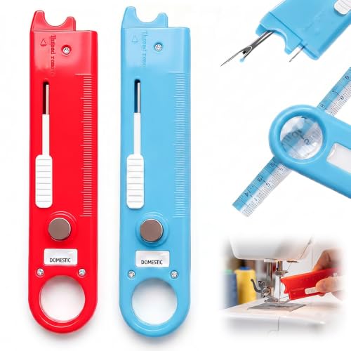 Image of 2 Pcs 4 in 1 Needle Threader, Automatic Sewing Needle Threader for Hand Sewing & Sewing Machine, Magnetic Sewing Tool with Magnifier & 2 Seam Rippers (Red & Blue)