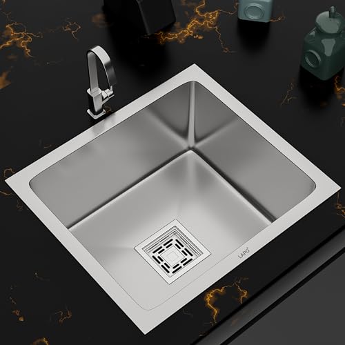 Image of LAPO Stainless Steel Utility Basin | 18x16x9 Inch Single Bowl with Ready Tap Provision | UV Protected Build | Comes with Complete Drain Kit & Strainer | 20 Years Warranty (Silver Matt)