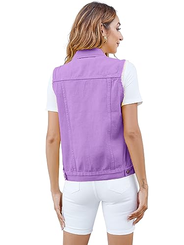 Women's Vests Denim Jacket Sleeveless Slim Fit Distressed Crop Coats with Pockets3