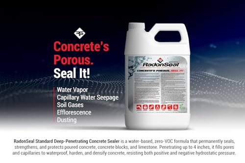 RadonSeal Standard – Deep Penetrating Concrete Sealer (2.5-gal) Basement Waterproofing & Radon Mitigation Sealer; Seals Against Water Vapor, Water Seepage, & Radon Gas Permanently