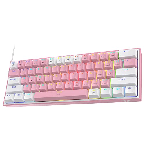 Redragon K617 Fizz 60% Wired Rgb Gaming Keyboard, 61 Keys Compact Mechanical Keyboard W/White And Pink Color Keycaps, Linear Red Switch, Pro Driver/Software Supported #TOP1