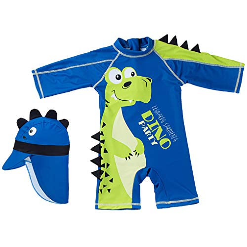 DNggAND Baby Boys One Piece Swimsuit Toddlers Zipper Bathing Suit Swimwear with Hat Rash Guard Surfing Suit UPF 50+ (Navy, 18-24 Months)