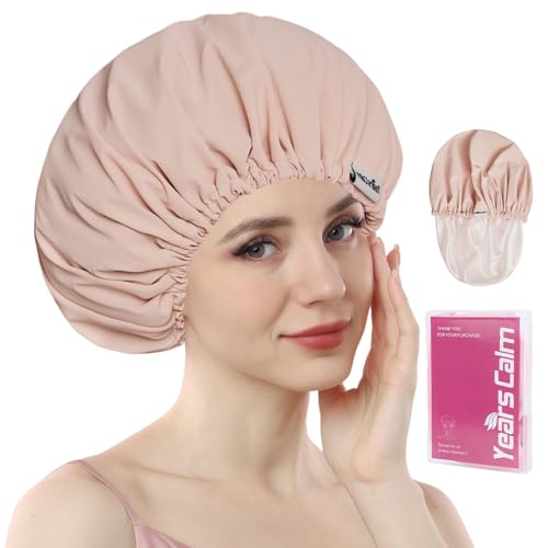 Years calm Gorro de ducha reutilizable, impermeable, doble capa, con banda elástica, ideal para ducha, spa, viajes y limpieza (rosa claro, talla única)