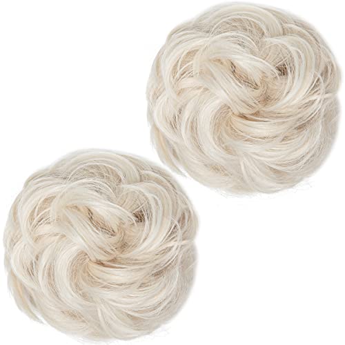 SARLA 2PCS Messy Bun Hair Pieces for Womens Synthetic Scrunchies Buns Extension Hairpieces Updo Pony Tail Platinum Blonde - Image 2