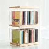 Waufoae Cd Regal 2 Etagen 30x20CM, Cd Ständer Holz Cd Regal, Schallplattenständer, Schallplatten Aufbewahrung, 2-Schichten-Schallplatten Regal, Platzsparender Schreibtisch-Organizer Für Bis Zu 40 Cds
