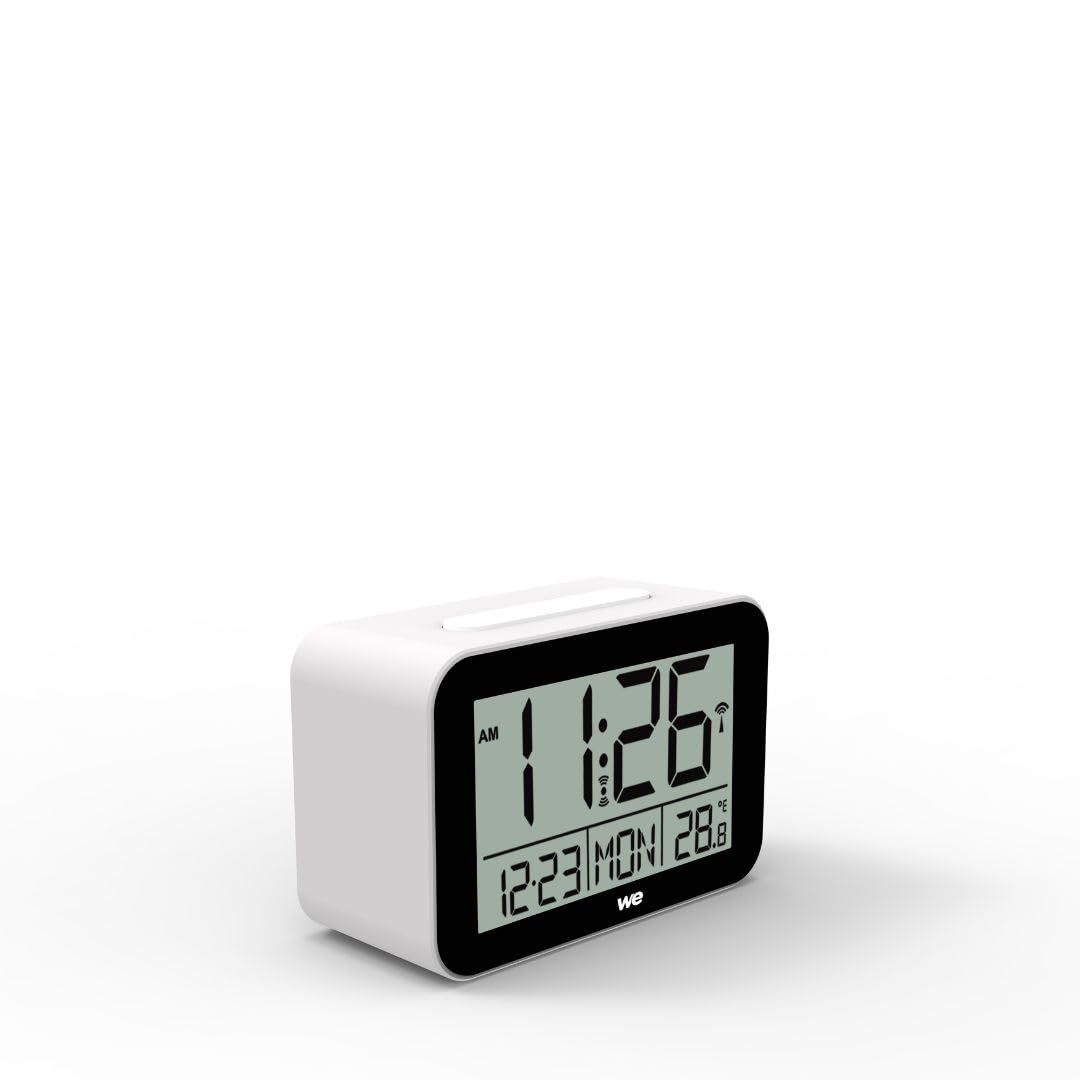 WE Reloj despertador digital con radio, pantalla retroiluminada, hora de visualización, fecha y temperatura, funciona con pilas