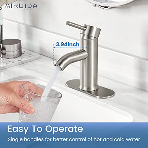 Airuida Brushed Nickel Bathroom Bowl Sink Faucet Short Single Handle Single Hole Bathroom Rv Vessel Faucet With Circular Spout Lavatory Vanity Washbasin Mixer Tap With Pop Up Drain 1 Hole Or 3 Hole #TOP1
