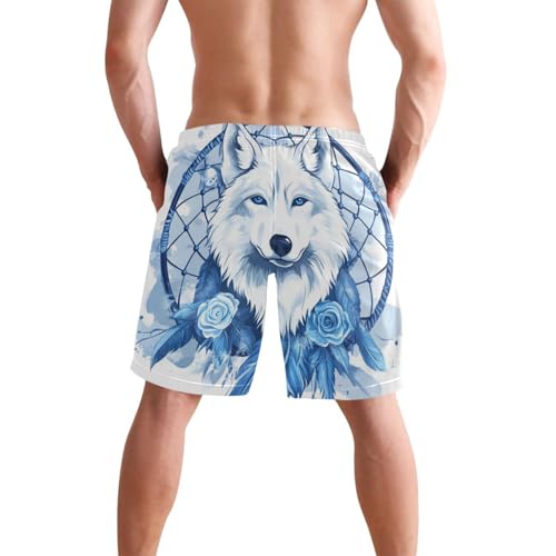 Men’s Swim Trunks Blue Rose Dreamcatcher Wolf Beach Board Shorts Swimming Short Pants Running Sports Surffing Shorts3