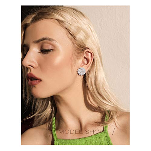 Crystal Flower Burst Stud Earirings - Big Sterling Silver CZ Cubic Zirconia Rhinestone Daisy Sunflower Floral Cluster Studs Bridal Wedding Party Prom Costume Jewelry for Bride Bridesmaids Women Birthstone Birthday Gift2