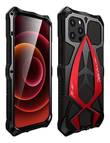 KumWum Military Grade Protector for iPhone 12 Pro Max Case Armor Shockproof Dustproof Snowproof Full Body Cover Aluminium Bumper Hybrid Built-in Soft Rubber - Black + Red