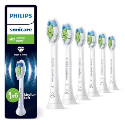 Philips Sonicare W2 Optimal White standard brush heads, Click-on, BrushSync Enabled, White, 6 Pack, HX6066/67