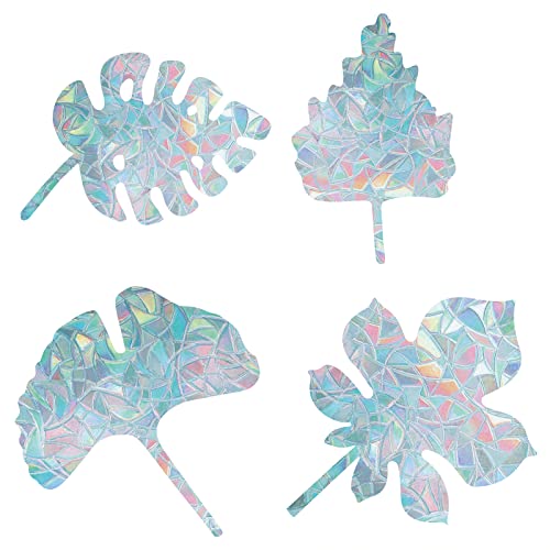 GORGECRAFT 16 Pièces Feuille Tropicale Fenêtre S'Accroche Statique Arc-en-Verre Autocollants Anti-Collision Fenêtre Alerte Stickers Sun Catcher Décorations Feuilles Vertes pour La Fête de St Teparic