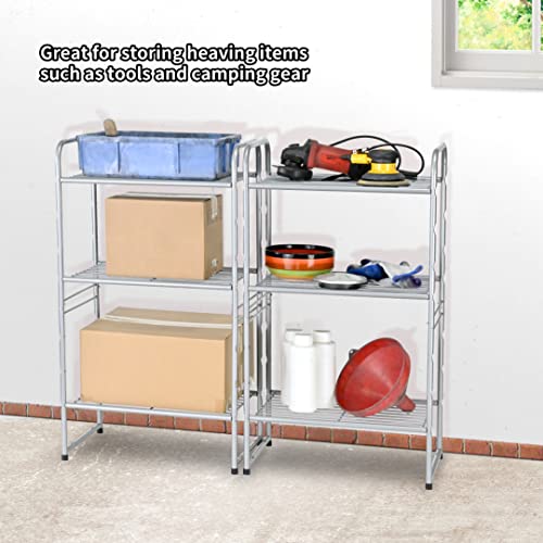 Georis 3-Tier Heavy Duty Wire Shelving Unit Storage Rack, Stackable Extendable Plant Stand Organizer With Adjustable Shelf, Water Bottle Storage Holder, Silver #TOP3