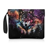 NETILGEN Buchhülle für Taschenbuch, Notizbuch, Bibel, Tagebuch, Lehrbücher, waschbare Buchtasche, Büchertasche, Leseliebhaber, Buchwurm, Geschenke, Wolf Galaxie, Wald