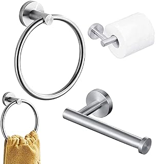 QISF Towel Ring and Toilet Roll Holder Bathroom Accessories Set, Stainless Steel Brushed Finish Wall Mounted, Towel Rail Towel Holder Hook Toilet Paper Holder (Silver)