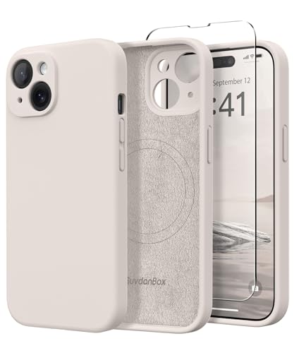 Image of Magnetic for iPhone 15 Plus Case, Compatible with MagSafe, [Full Camera Protection][Screen Protector] Silicone Shockproof Protective Phone Case for iPhone 15 Plus 6.7 inch, Stone