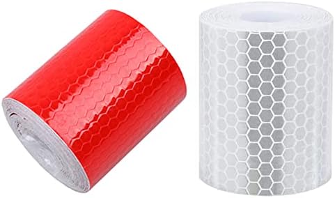 YiYFiT Red & White Reflective Tape,2pcs 5cm*3m Self-Adhesive Safety Tape,High Visibility Security Marking Tape for Bicycles Clothing Helmets Vehicles Safety Gift