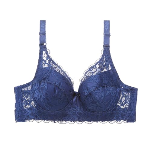 Soutien-gorge froncé en dentelle bleu taille 46D avec bretelles réglables pour femme