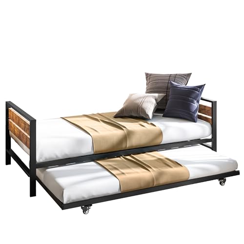 YITAHOME Twin Daybed with Pull Out Trundle/Steel Slat Support/Space Saving Adjustable Height Sofa Bed Couch and Multi-Functional Furniture for Living Room and Guest Room,Black (FTBFBF-1001)