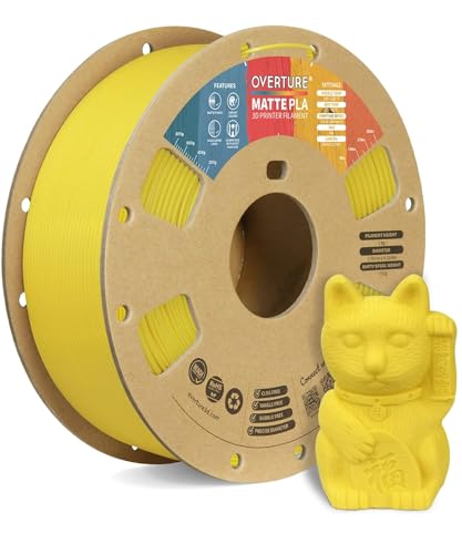 Image of OVERTURE Matte PLA 3D Printer Filament 1.75mm, Matt Surface & Low Warping Filament 1kg Spool (2.2 lbs), Accuracy + /- 0.02 mm, Fit Most FDM Printers (Matte Yellow)