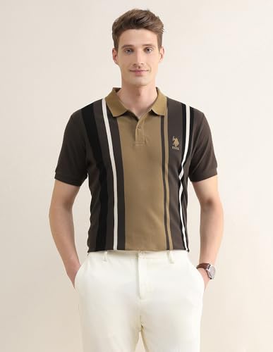 Image of U.S.Polo Association Men's Colourblocked Striped Slim Fit Polo Shirt