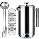 Cafetera Prensa Francesa de Acero Inoxidable de Doble Pared 1000ml cafetera y...