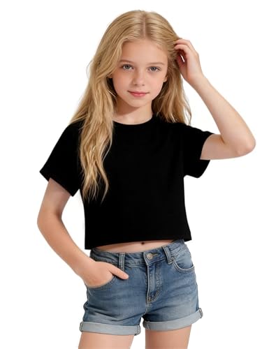 Image of Girls Crop Tops Short Sleeve T-Shirts for Girl Crew-Neck Basic Tee Size 7-14 Years