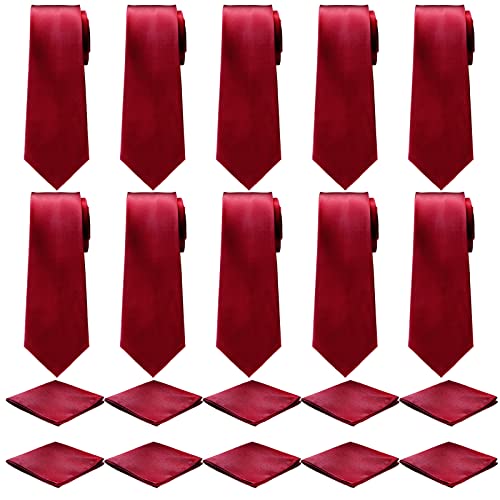 Image of Sureio 20 Pcs Men Tie and Pocket Square Set Satin Formal Solid Ties for Men Pocket Square Handkerchief for Wedding