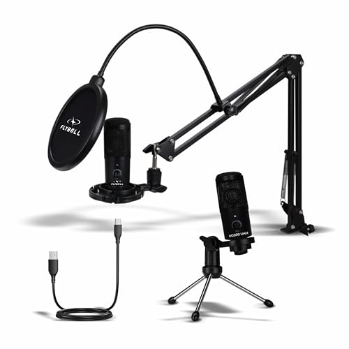 Image of FLYBALL USB Condenser Microphone Kit,192kHz /24Bit Type-C Studio Recording Mic for Podcast, YouTube, Gaming, Singing & Streaming, Full Setup with Arm Stand, Pop Filter,Shock Mount & Tripod (UG 500 UHH)