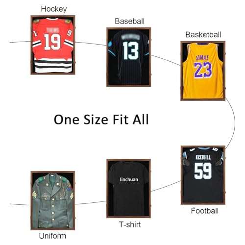 Image of Jinchuan Jersey Frame Display Case Large Frames Shadow Box Lockable with UV Protection for Baseball Basketball Football Soccer Hockey Sport Shirt Black