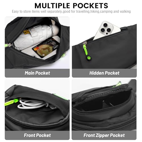 Long Keeper Bumbag nerka nerka nerka z 4 kieszeniami torba biodrowa dla mężczyzn kobiet regulowany pasek do biegania crossbody torba na ramię unisex lekki trening turystyka saszetka biodrowa, Czarny