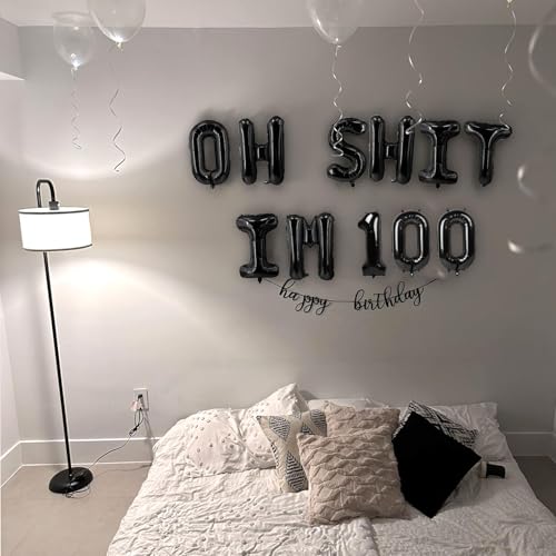 Image of Oh I'm 100! Latex Balloons 16 Inch Black Hallo One Hundred Cheers to 100 Years Old Theme Decor for Man Woman Happy 100th Birthday Party Photo Studio Prop Flag Decorations Favors Supplies