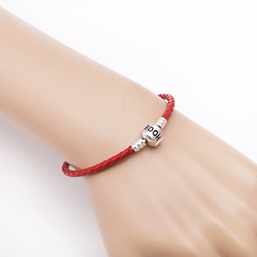 Hoobeads Genuine Red Leather Woven Bracelet With 925 Sterling Silver Barrel Snap Clasp Charms Bracelet (19 Cm-7.5 Inches) #TOP3