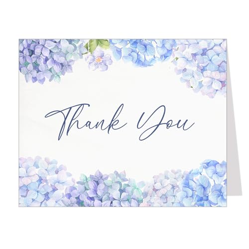 The Invite Lady Hydrangea Thank You Cards Wildflower Blank Inside Notes For Funeral Bridal Shower Wedding With Envelopes (24 count)