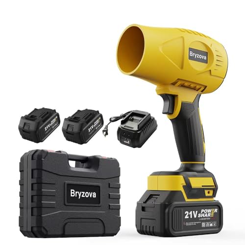 Bryzova Leaf Blower, 21V Powerful Cordless with 2 Batteries &