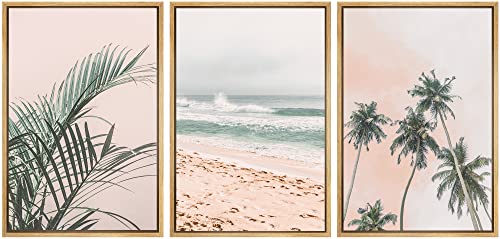 SIGNWIN Framed Canvas Print Wall Art Set Tropical Palm Leaf Beach Ocean Shore Landscape Nature Wilderness Modern Art Realism Decorative for Living Room, Bedroom, Office - 24"x36"x3 Natural