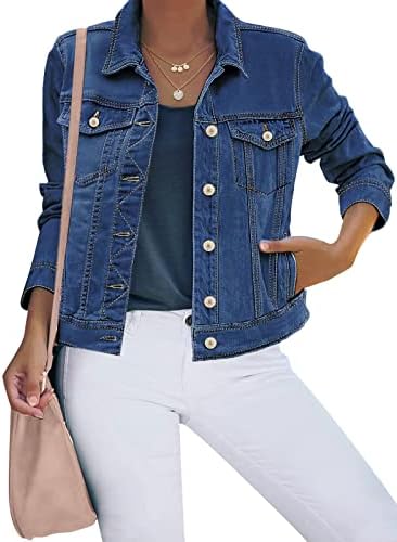 luvamia Women's Basic Button Down Stretch Fitted Long Sleeves Den...