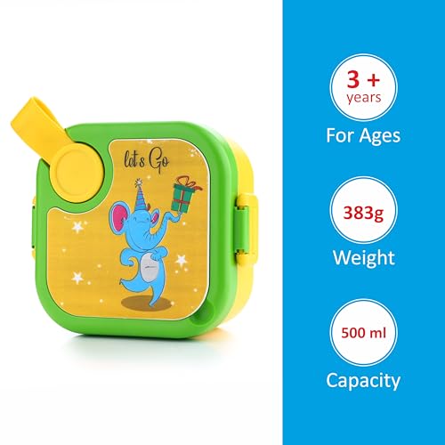 Image of Homeor Stainless Steel Box with Spoon, Tiffin Box for Kids, Airtight BPA Free & Leakproof Lunch Box, Steel Box for School Girls and Boys, Snacks Tiffin for Kids, 500 ML, Yellow & Green