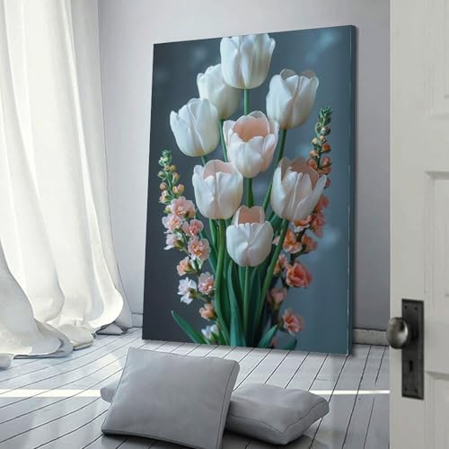 Poster tulipes blanches ZHOUKEG deco murale sans cadre facile - 3
