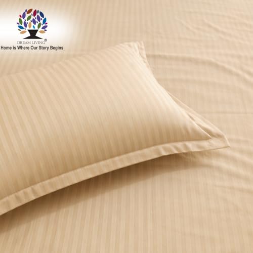 Image of Dream Living Stripe King Bedsheet with 2 Pillow Covers | 120 GSM | 275x275 Cm | Beige