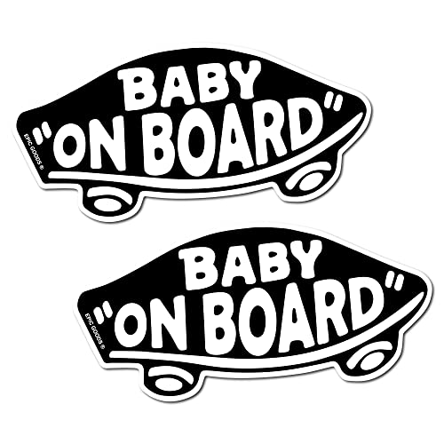 Image of EPIC Goods Baby On Board Magnet for Cars, Trucks, Vans [2-Pack] Safety Sign Decal for Kids, Heavy-Duty Magnetic Bumper Sticker - Skateboarding, BMX, Baby Shower Registry Gift (White/Black - Magnets)