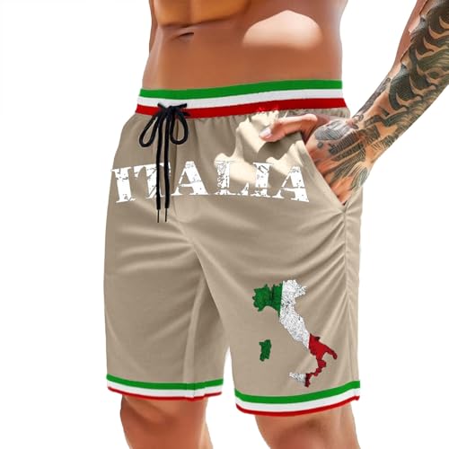 DUHENWU Pantalones cortos para hombre con bandera italiana, pantalones cortos de playa con bolsillos, pantalones cortos de verano, transpirables, cintura elástica, pantalones cortos de verano, trajes